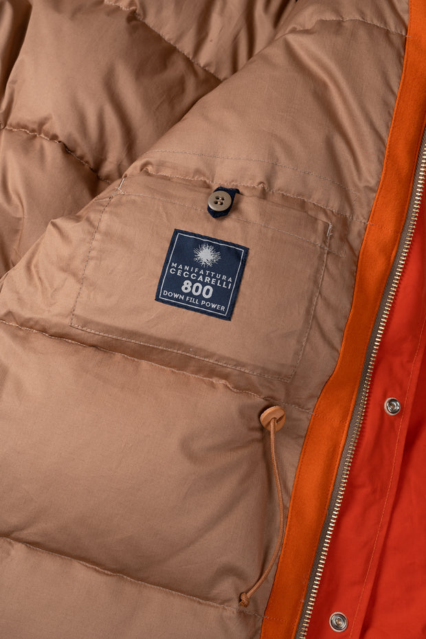 Goose Down Padded Fisherman Parka in Orange