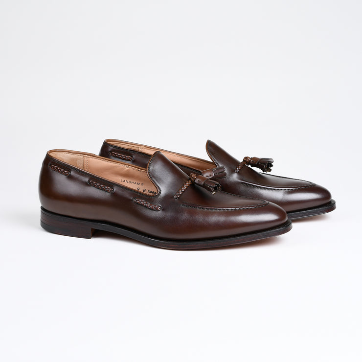Langham II Tassel Loafer in Dark Brown Burnished Calf
