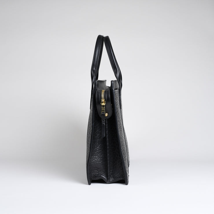 Zip Top Briefcase - Black shrunken bison