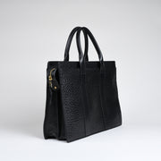 Zip Top Briefcase - Black shrunken bison