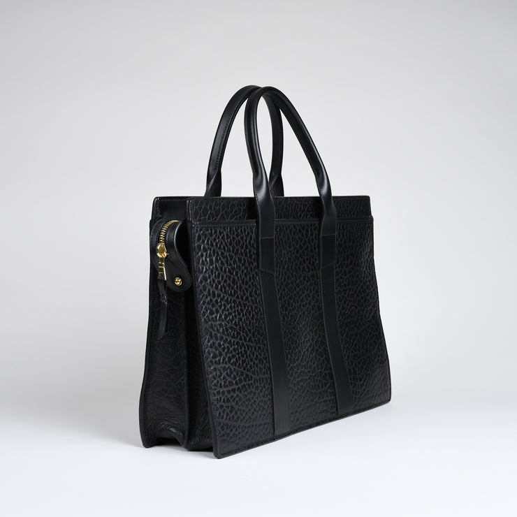 Zip Top Briefcase - Black shrunken bison