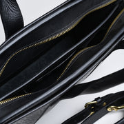 Zip Top Briefcase - Black shrunken bison