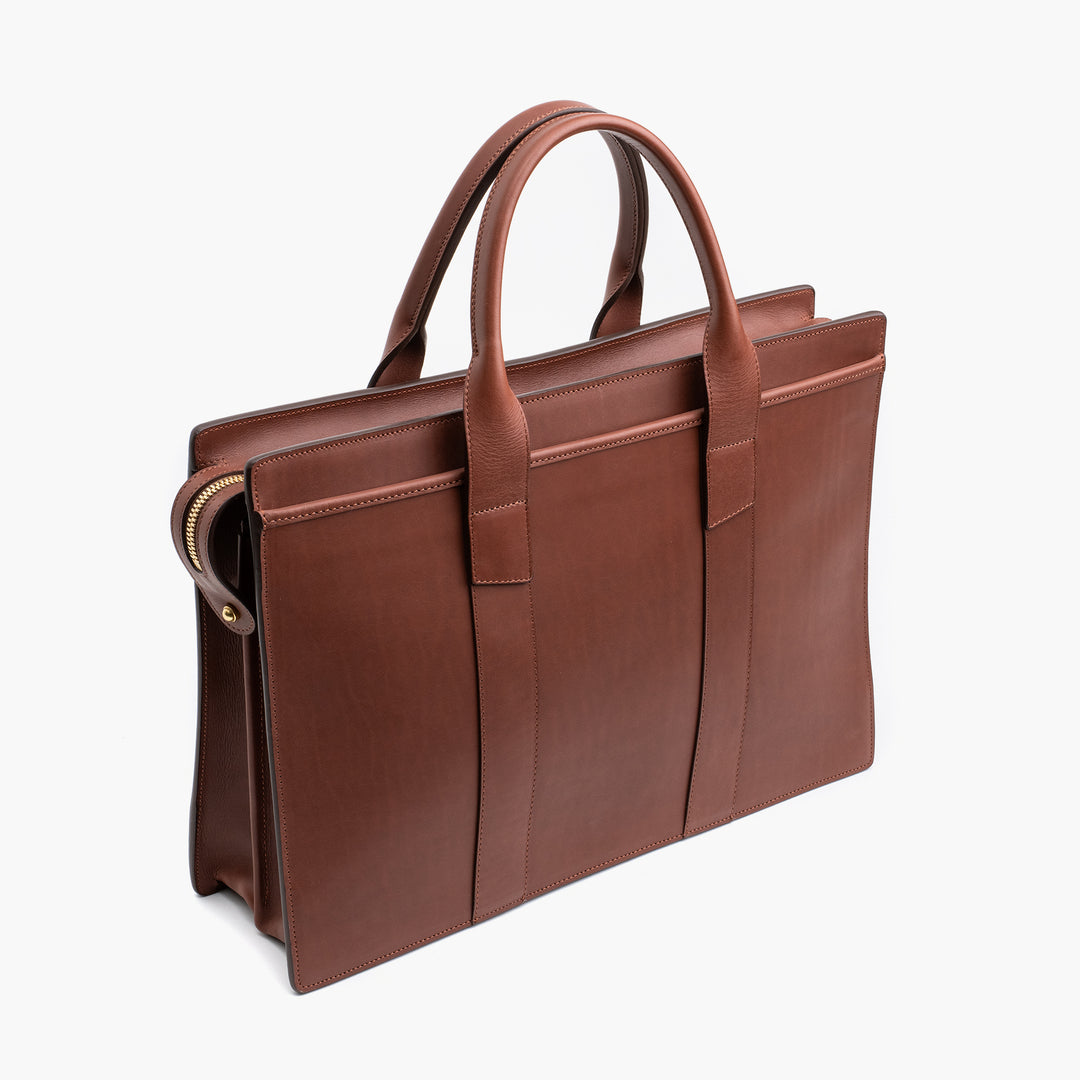 Zip Top Briefcase in Chestnut Harness Leather – Caine Clothiers