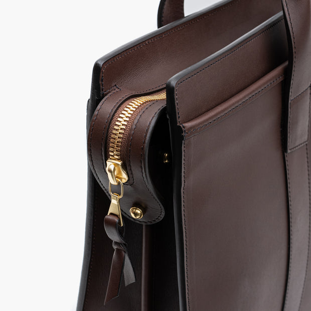 Zip Top Briefcase in Chocolate Harness Leather