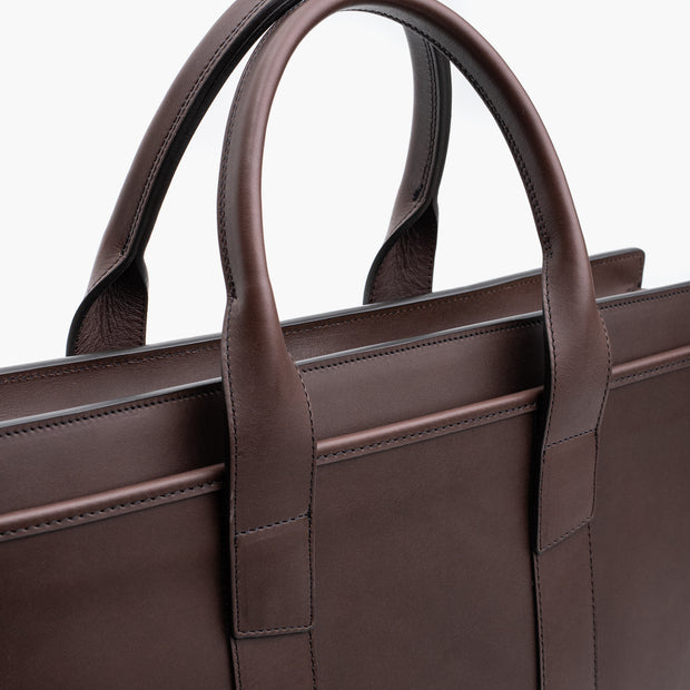 Zip Top Briefcase in Chocolate Harness Leather