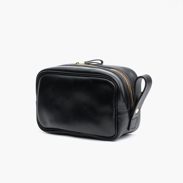 Travel Kit in Black Waxed Leather