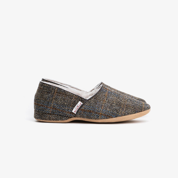 Sheepskin Slipper in Earth Harris Tweed