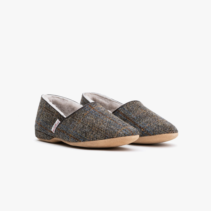 Sheepskin Slipper in Earth Harris Tweed