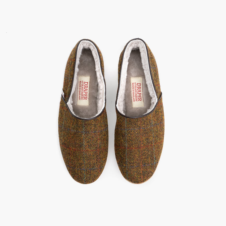 Sheepskin Slipper in Tabac Harris Tweed