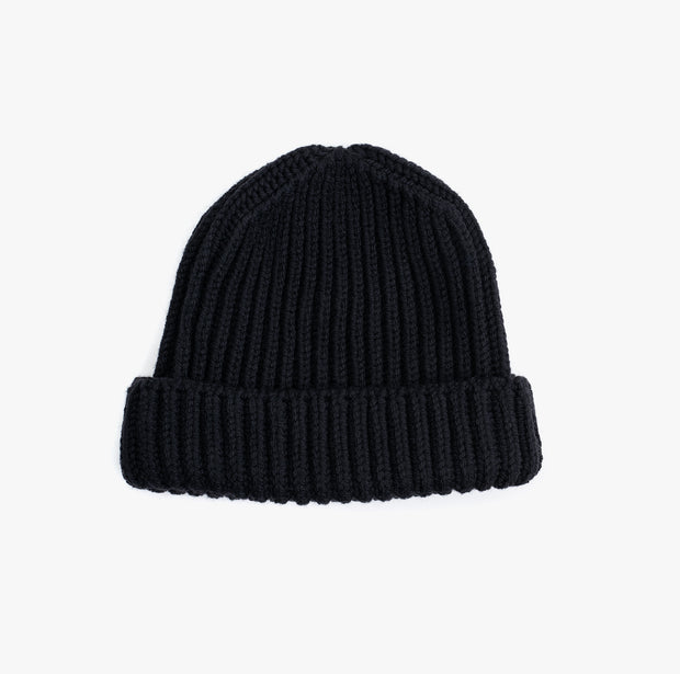 Heavy Knit Beanie in Black Merino Wool