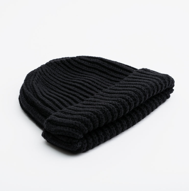 Heavy Knit Beanie in Black Merino Wool