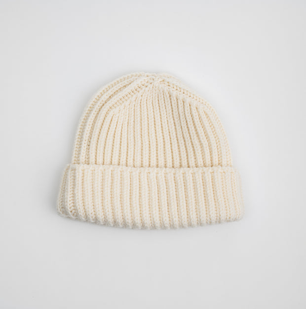 Heavy Knit Beanie in Ecru Merino Wool