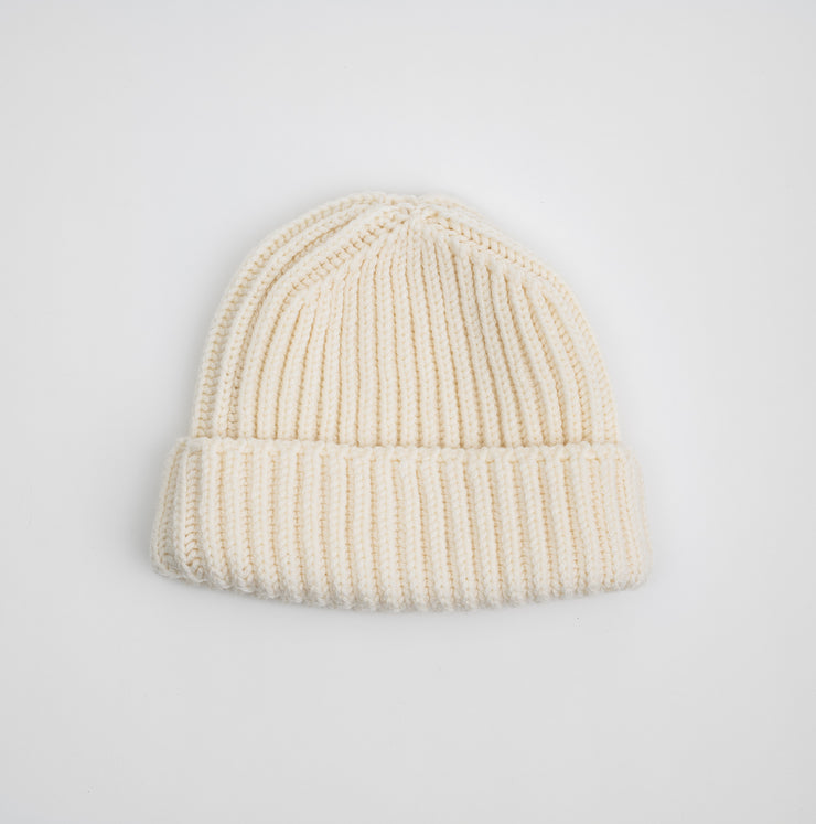 Heavy Knit Beanie in Ecru Merino Wool