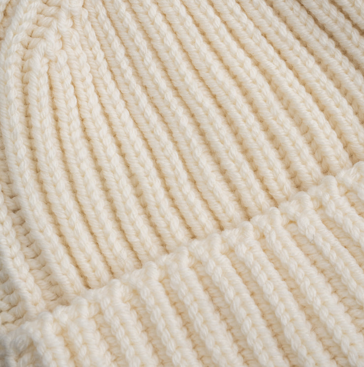 Heavy Knit Beanie in Ecru Merino Wool