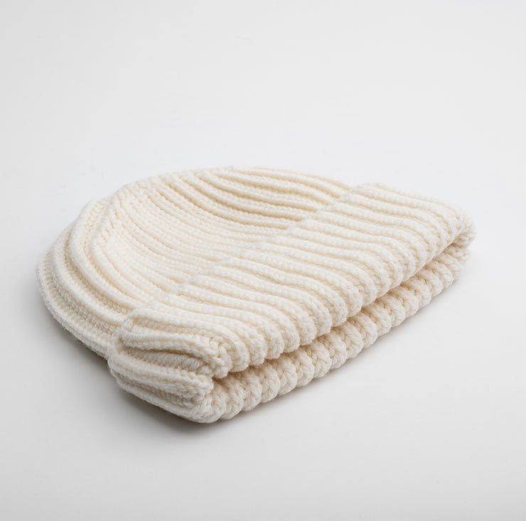 Heavy Knit Beanie in Ecru Merino Wool