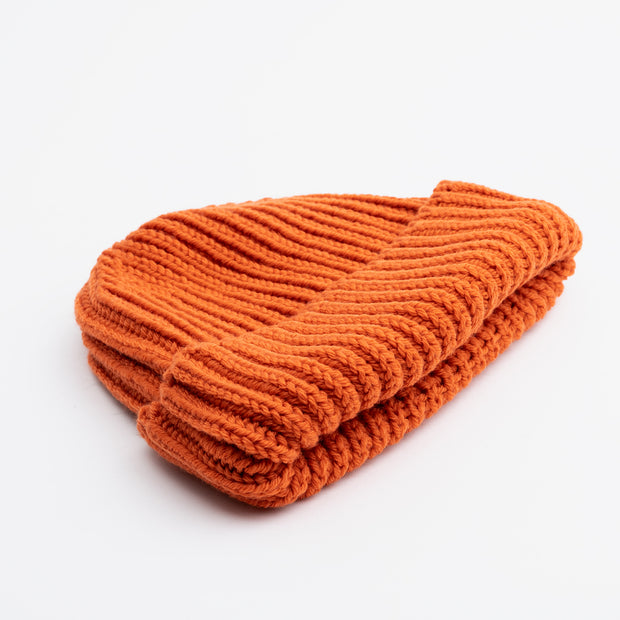 Heavy Knit Beanie in Orange Merino Wool