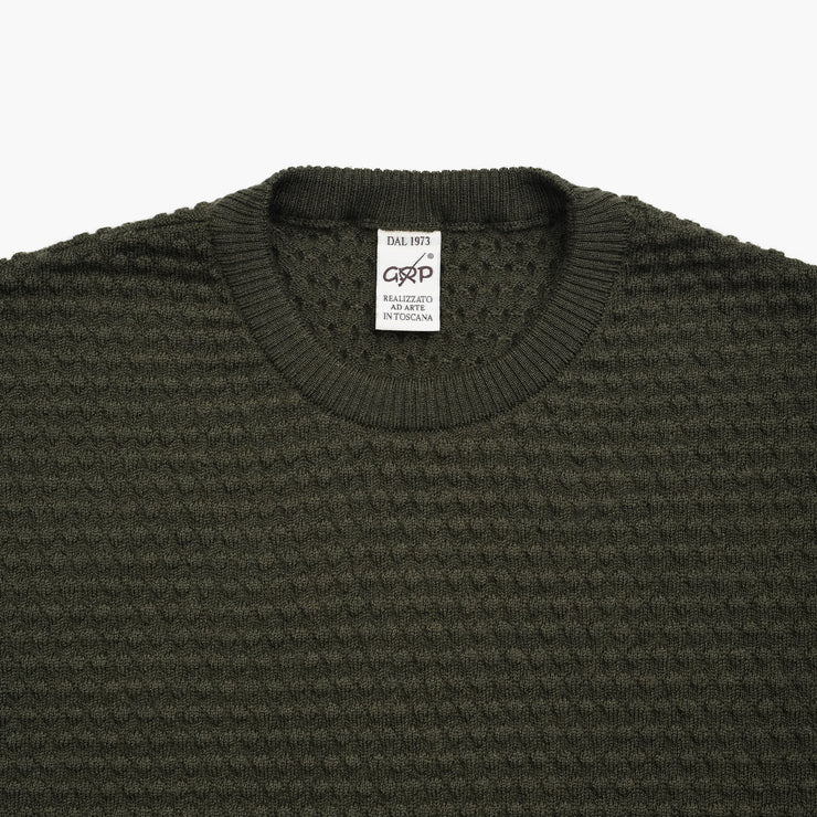 Merino Crewneck - Moss Green Spotknit