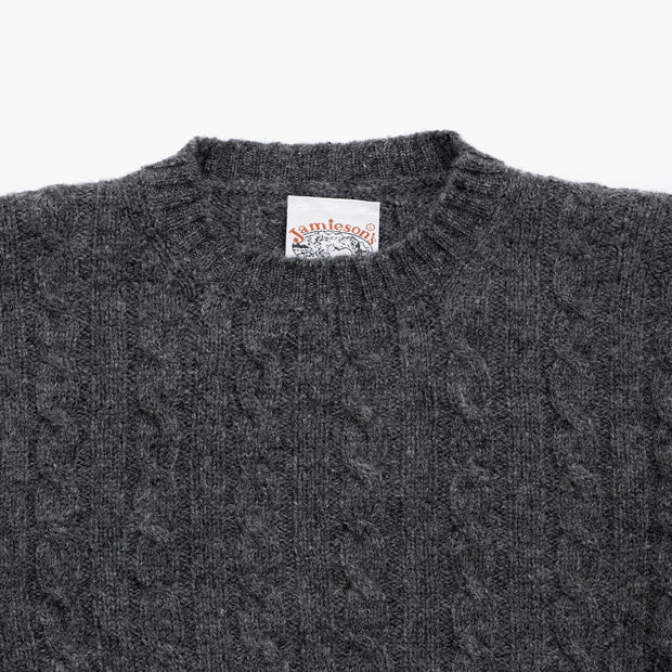 Cableknit Jumper in Charcoal Shetland Wool