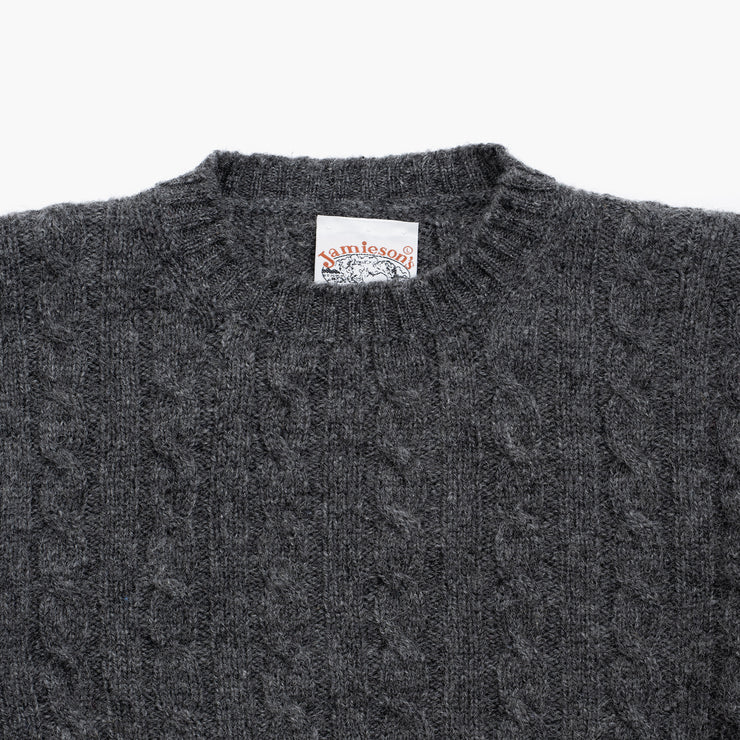 Cableknit Jumper in Charcoal Shetland Wool