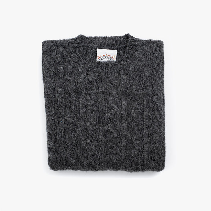 Cableknit Jumper in Charcoal Shetland Wool