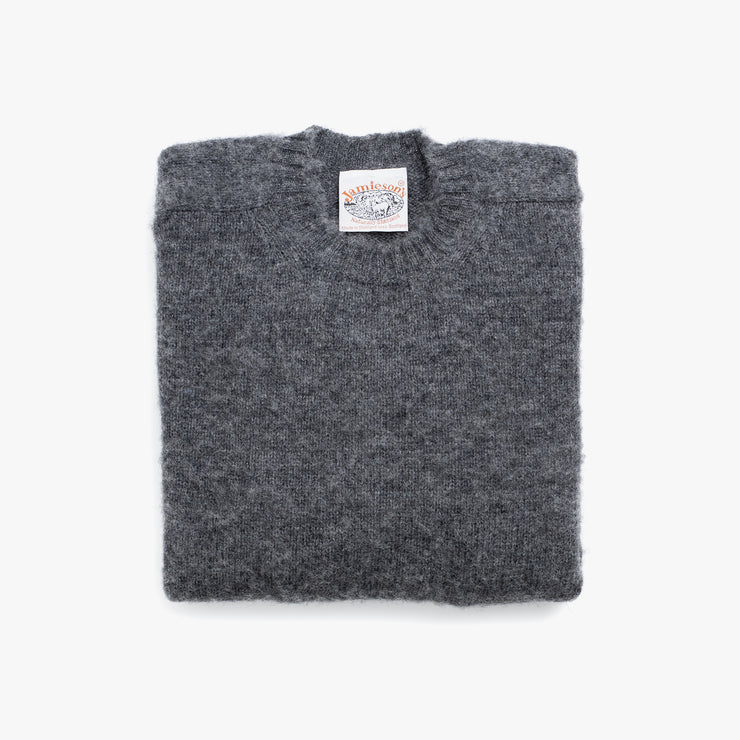 Crewneck Jumper in Mid Grey Shetland Wool