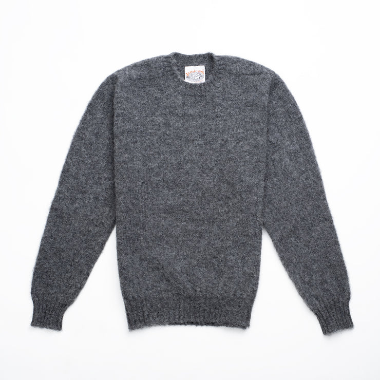 Crewneck Jumper in Mid Grey Shetland Wool