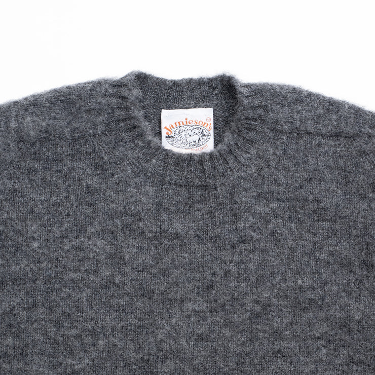 Crewneck Jumper in Mid Grey Shetland Wool