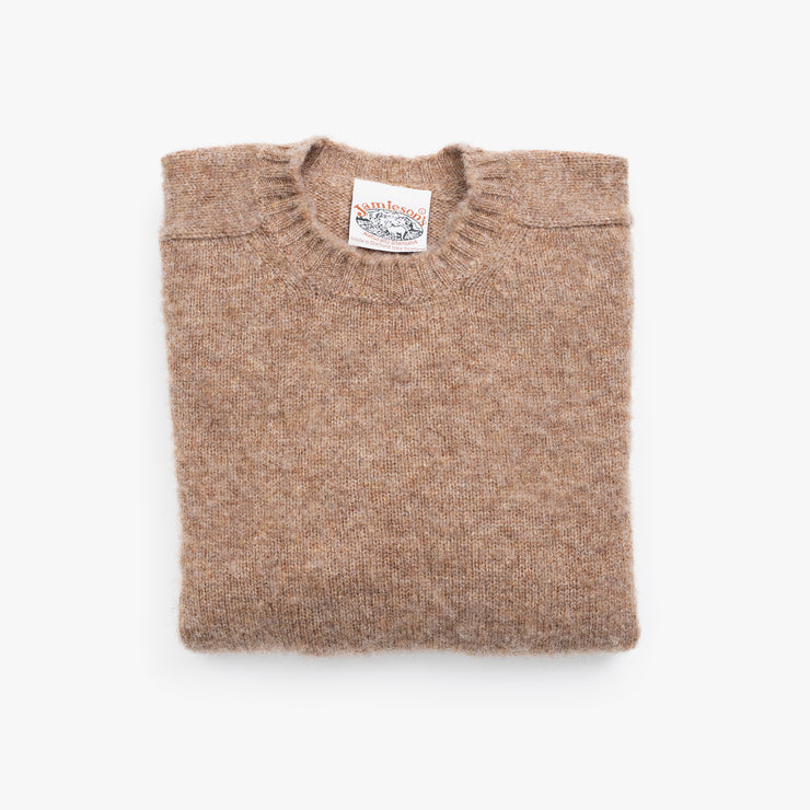 Crewneck Jumper in Light Camel Shetland Wool