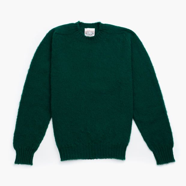 Crewneck Jumper in Dark Green Shetland Wool