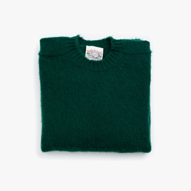 Crewneck Jumper in Dark Green Shetland Wool
