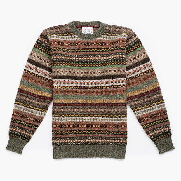 Crewneck Jumper in Fair Isle Shetland Wool