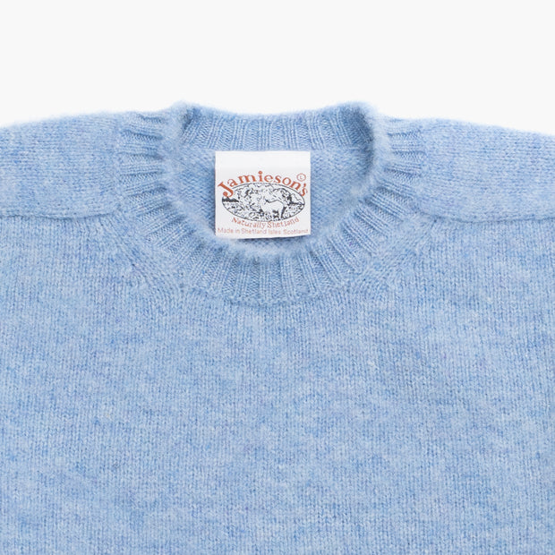 Crewneck Jumper in Pale Blue Shetland Wool