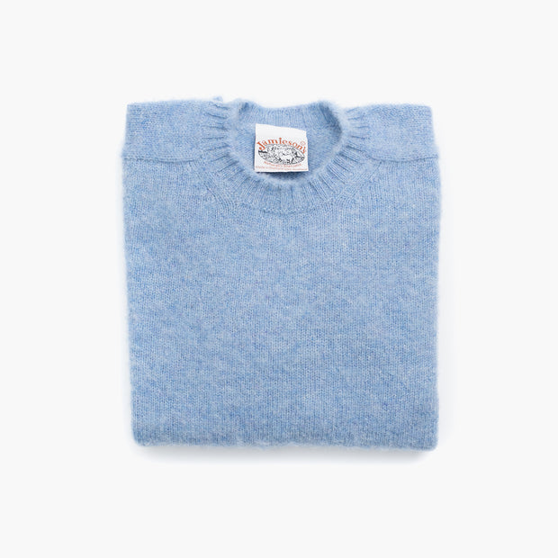 Crewneck Jumper in Pale Blue Shetland Wool