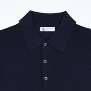 Long-sleeve polo shirt in superfine merino - Navy