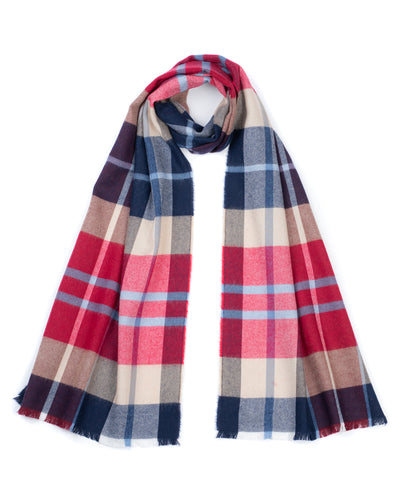 Madras Brushed Merino Scarf in Red & Blue