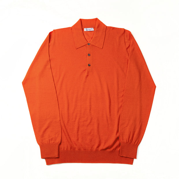 Long-sleeve polo shirt in superfine merino - Lava
