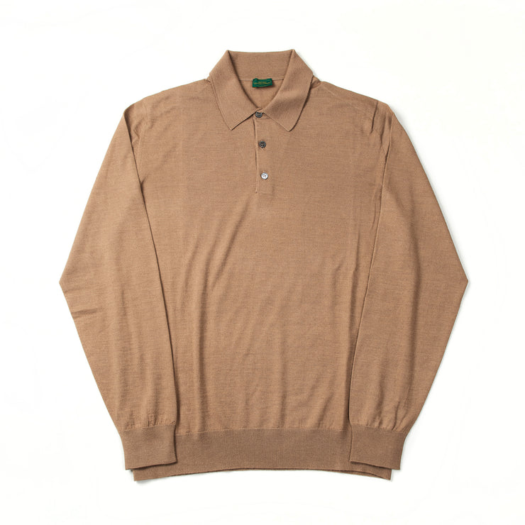 Long Sleeve Knitted Polo in Cashmere, Wool and Silk - Beige