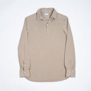 Long-sleeved Cotton Knit Polo Shirt - Beige