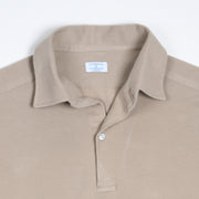 Long-sleeved Cotton Knit Polo Shirt - Beige