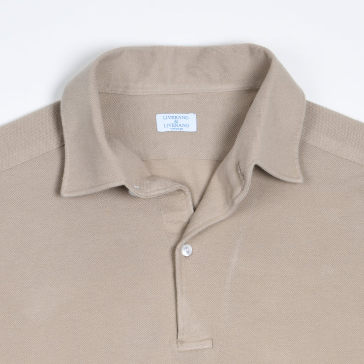 Long-sleeved Cotton Knit Polo Shirt - Beige