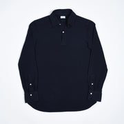 Long-sleeved Cotton Knit Polo Shirt - Navy