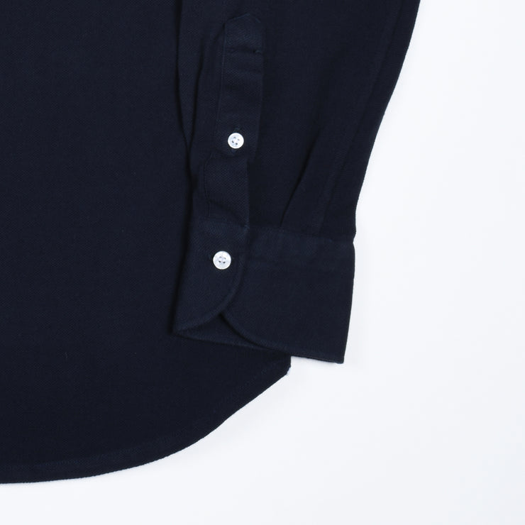 Long-sleeved Cotton Knit Polo Shirt - Navy