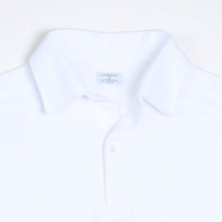 Long-sleeved Cotton Knit Polo Shirt - White