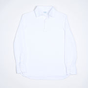 Long-sleeved Cotton Knit Polo Shirt - White