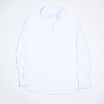 Long-sleeved Cotton Knit Polo Shirt - White