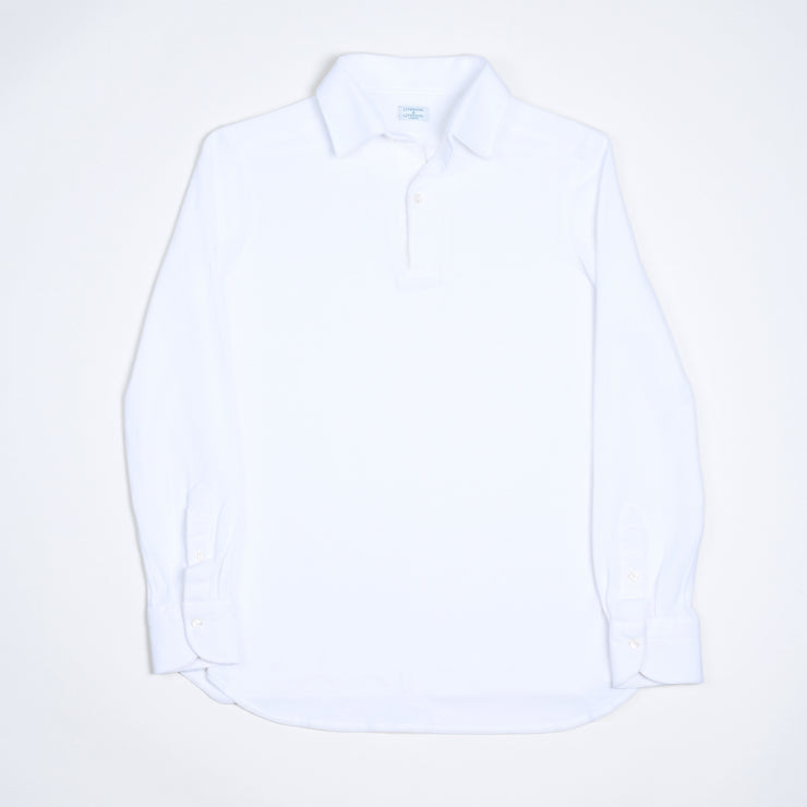 Long-sleeved Cotton Knit Polo Shirt - White