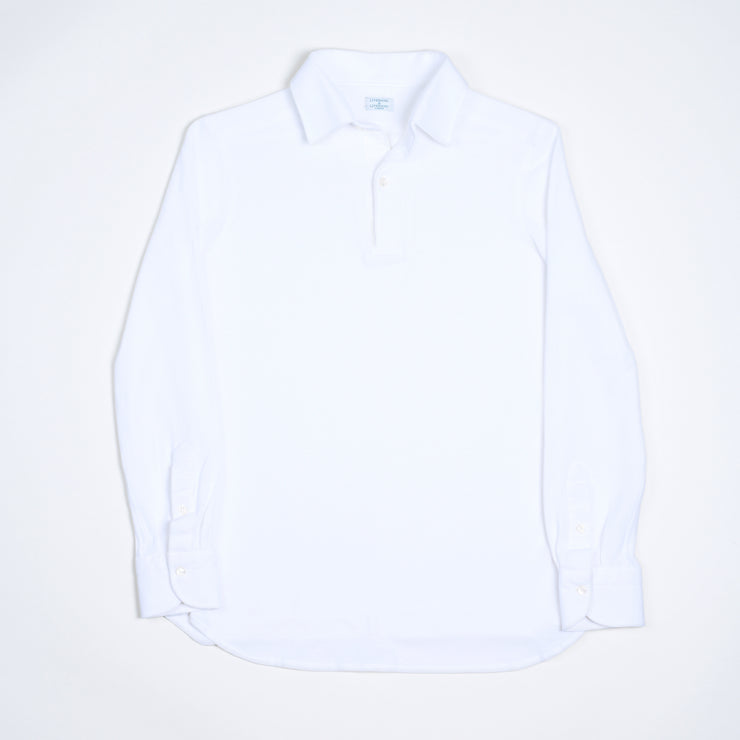 Long-sleeved Cotton Knit Polo Shirt - White
