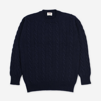 Cable Crewneck sweater in Navy Cashmere