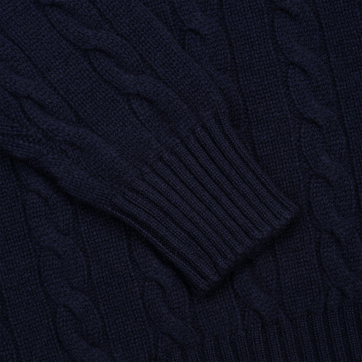 Cable Crewneck sweater in Navy Cashmere