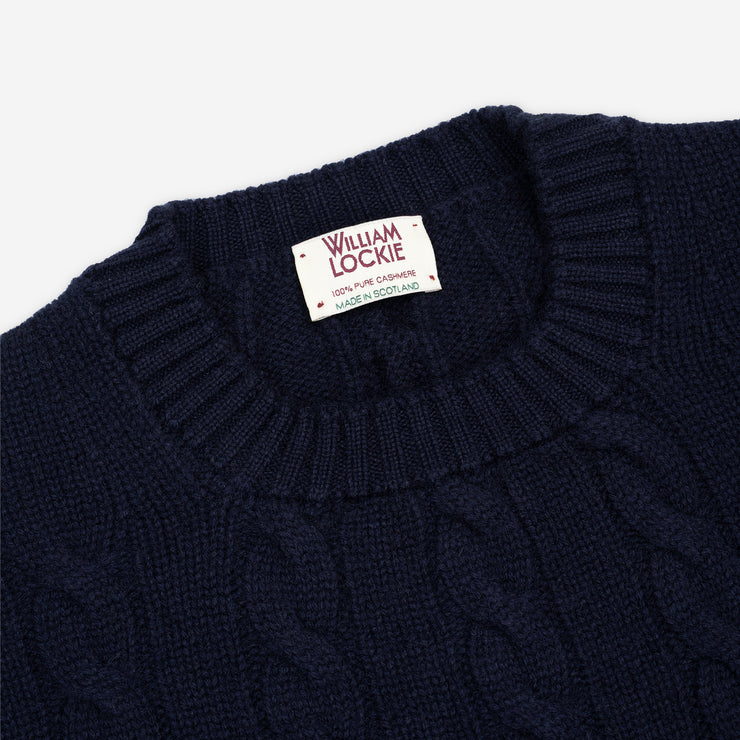 Cable Crewneck sweater in Navy Cashmere